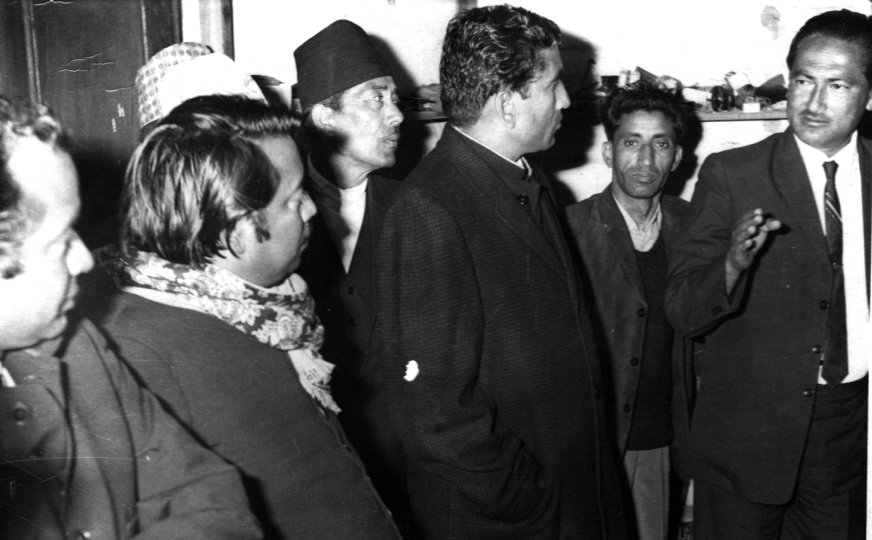 L-R Devendra SJB Rana, Salamat Ali, Shambhu Prasad Mishra, Pakistani Table Player, Badri Nath Regmi, Nazakat Ali.jpg